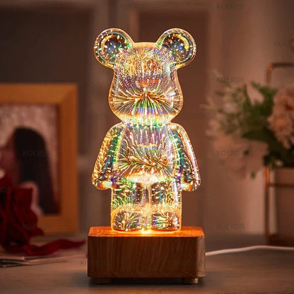 3D Fireworks Bear Night Light Projection